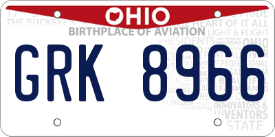 OH license plate GRK8966