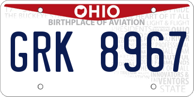 OH license plate GRK8967