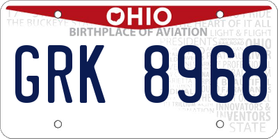 OH license plate GRK8968