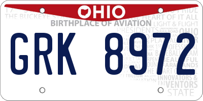 OH license plate GRK8972