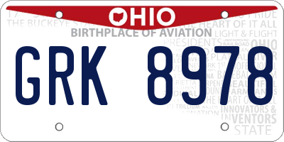 OH license plate GRK8978