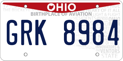 OH license plate GRK8984