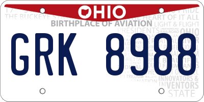 OH license plate GRK8988