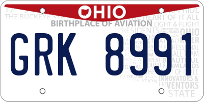 OH license plate GRK8991