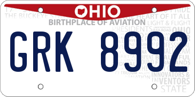 OH license plate GRK8992