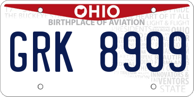 OH license plate GRK8999