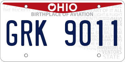 OH license plate GRK9011