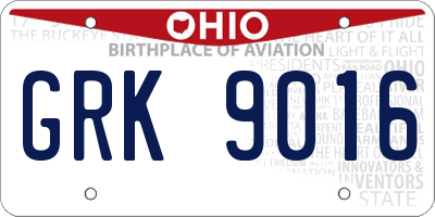 OH license plate GRK9016