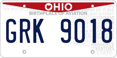 OH license plate GRK9018