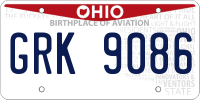 OH license plate GRK9086