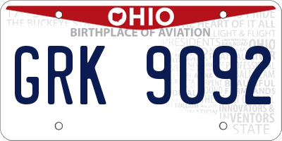 OH license plate GRK9092