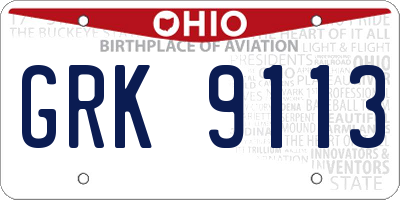 OH license plate GRK9113