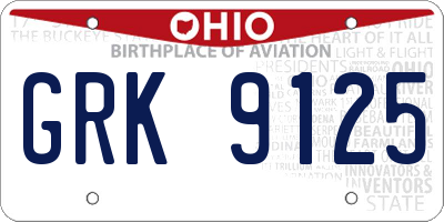 OH license plate GRK9125