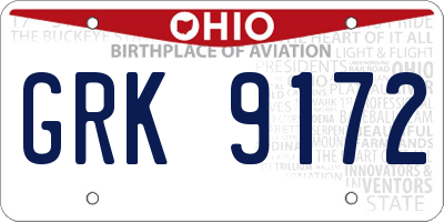 OH license plate GRK9172