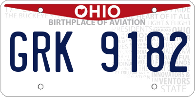 OH license plate GRK9182