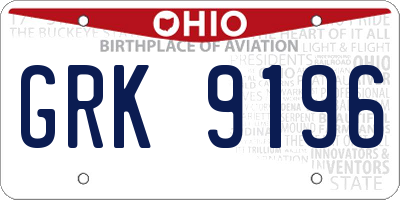 OH license plate GRK9196