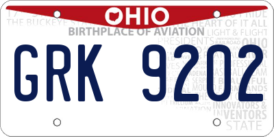 OH license plate GRK9202