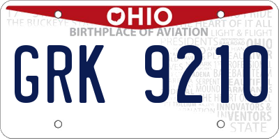 OH license plate GRK9210