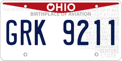OH license plate GRK9211