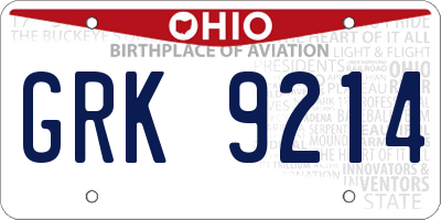 OH license plate GRK9214