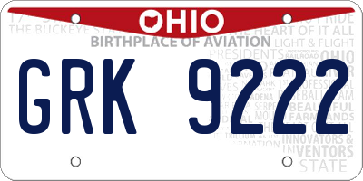 OH license plate GRK9222