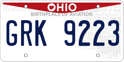 OH license plate GRK9223