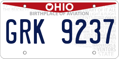OH license plate GRK9237