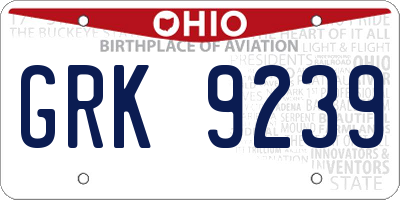 OH license plate GRK9239