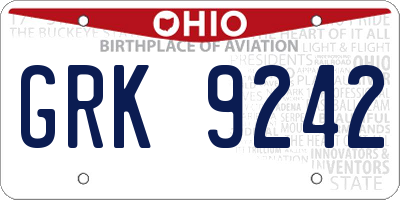OH license plate GRK9242