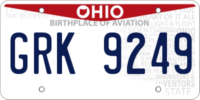 OH license plate GRK9249