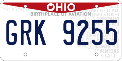 OH license plate GRK9255