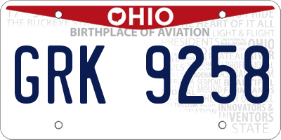 OH license plate GRK9258
