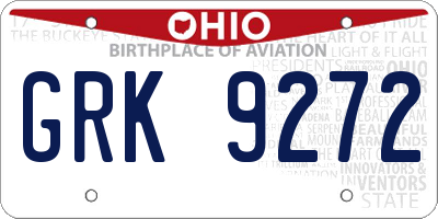 OH license plate GRK9272