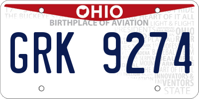 OH license plate GRK9274