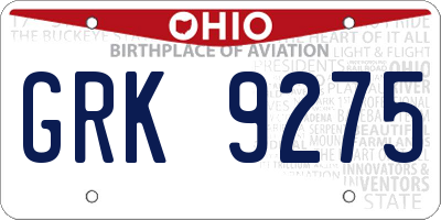 OH license plate GRK9275