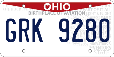 OH license plate GRK9280