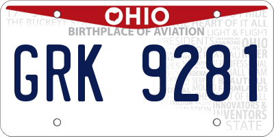 OH license plate GRK9281