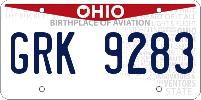 OH license plate GRK9283