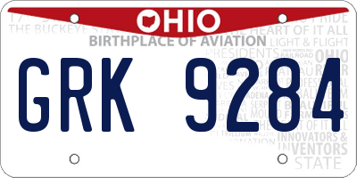 OH license plate GRK9284