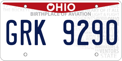 OH license plate GRK9290