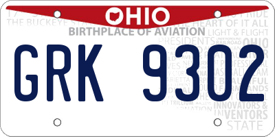 OH license plate GRK9302