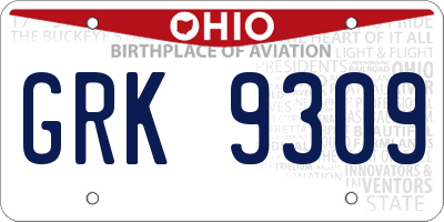 OH license plate GRK9309