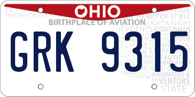 OH license plate GRK9315