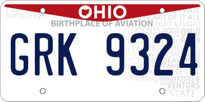 OH license plate GRK9324