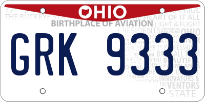 OH license plate GRK9333
