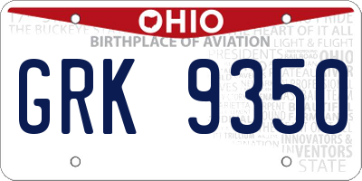 OH license plate GRK9350