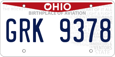 OH license plate GRK9378