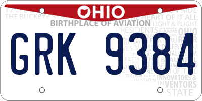 OH license plate GRK9384