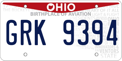 OH license plate GRK9394