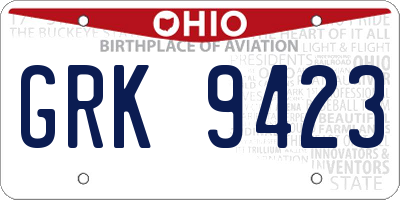 OH license plate GRK9423